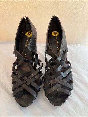 Chinese Laundry Black Strappy Peep-Toe Heels with back zippers - Size 9